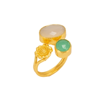Ring aus Messing, vergoldet, Aquachalcedon, Chalcedon